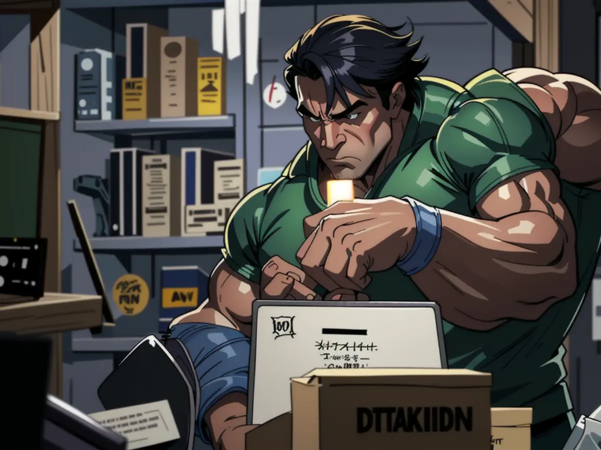 In a casual setting, a man can be found engaged with a digital tablet inside the cluttered storage...