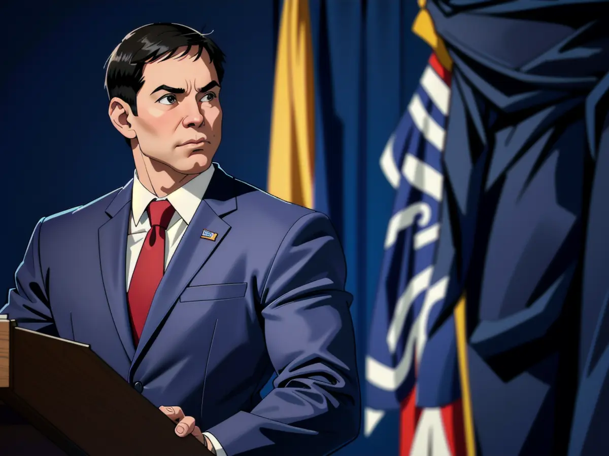 Rubio, U.S. Secretary of State, participates in a joint press event with Jamaican PM Holness in Kingston on the 26th of March. Rubio, the Secretary of State, appears in a shared press conference with Jamaica's Prime Minister, Andrew Holness, in Kingston, Jamaica on the 26th of March.